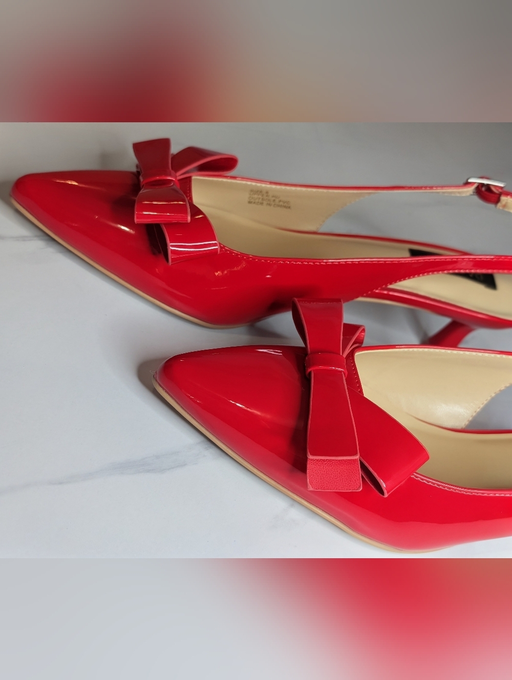 Rachel Roy Red Patent Slingback Heels Bow Pointed Toe Size 8 NIB - Picture 6 of 8